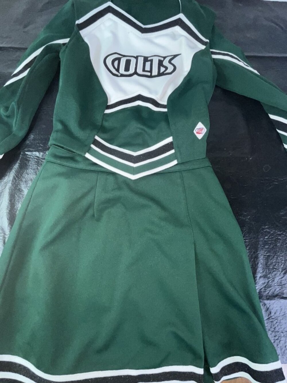 3 Pc REAL HS Cheerleader Uniform Outfit Costume COLTS 34" Top 26 Skirt School